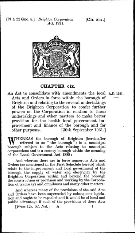 Brighton Corporation Act 1931