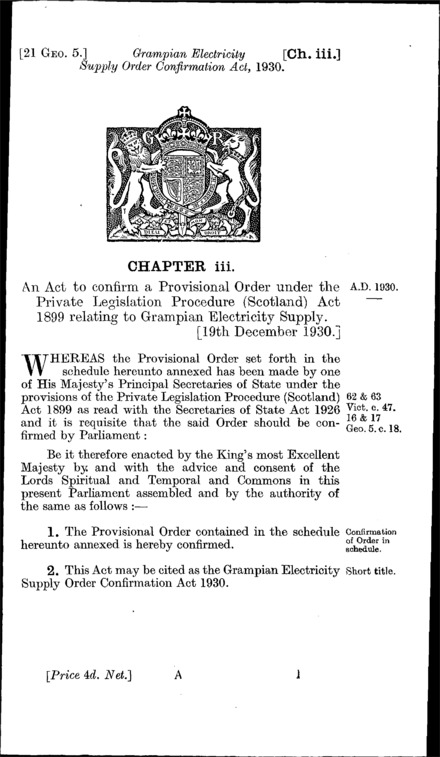 Grampian Electricity Supply Order Confirmation Act 1930