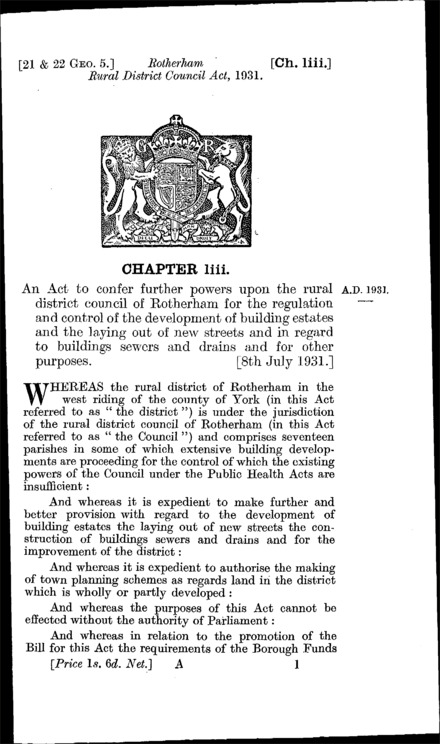 Rotherham Rural District Council Act 1931