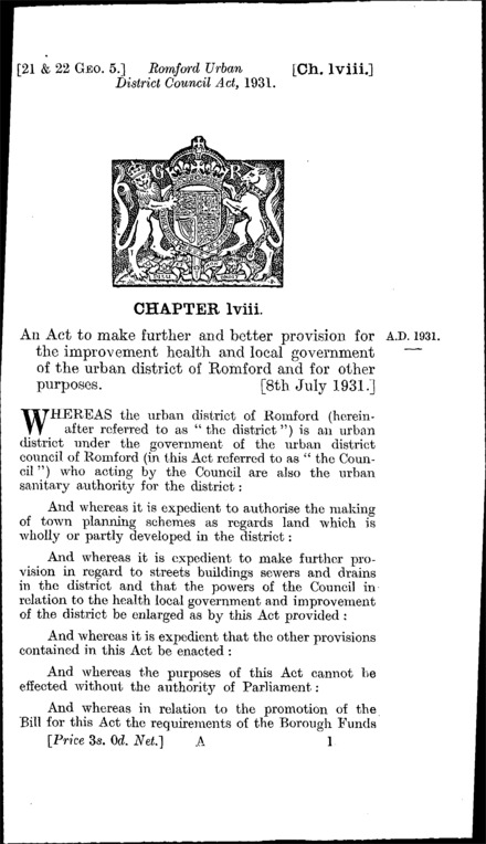 Romford Urban District Council Act 1931
