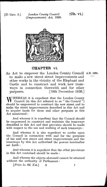 London County Council Improvements Act 1930