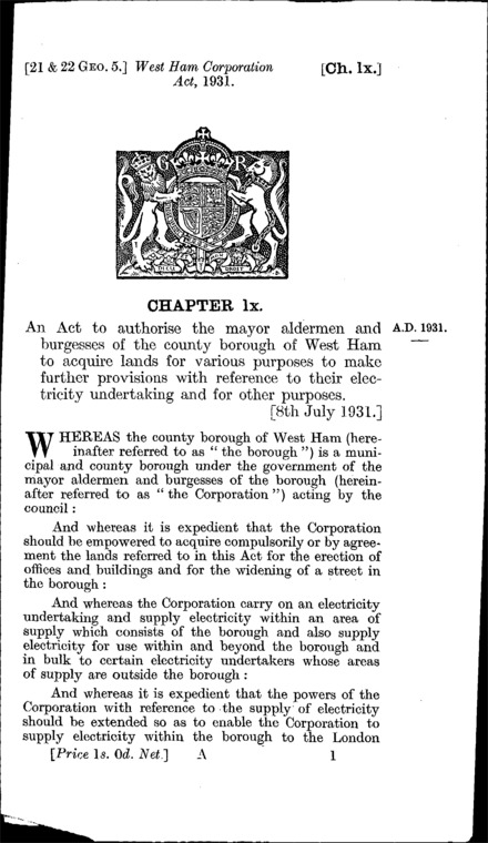 West Ham Corporation Act 1931