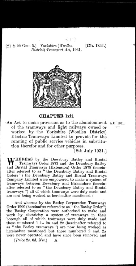 Yorkshire (Woollen District) Transport Act 1931