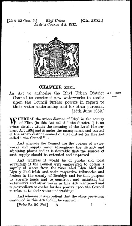 Rhyl Urban District Council Act 1932