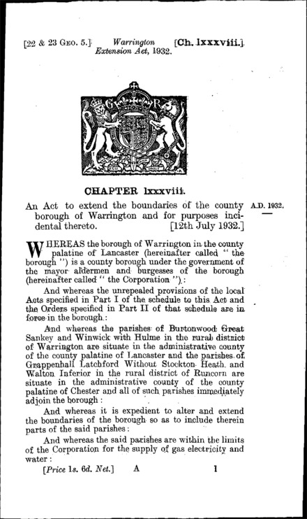 Warrington Extension Act 1932
