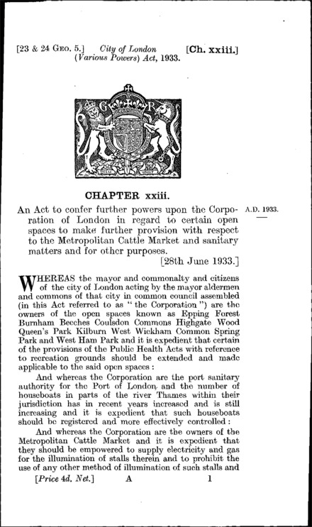 City of London (Various Powers) Act 1933