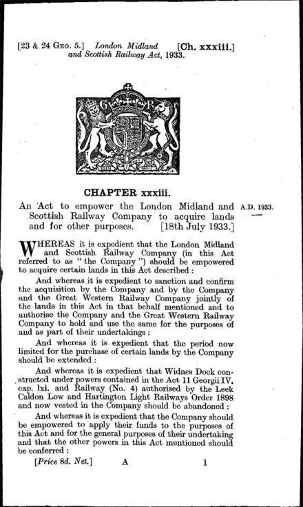 London, Midland and Scottish Railway Act 1933