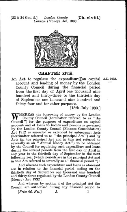 London County Council (Money) Act 1933