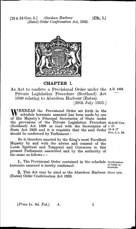 Aberdeen Harbour (Rates) Order Confirmation Act 1933