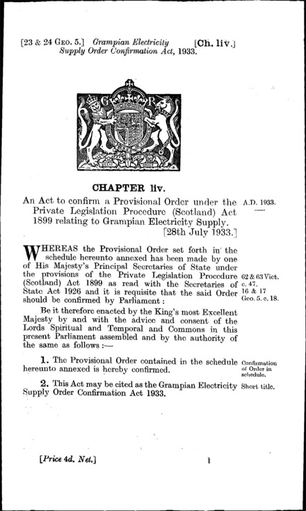Grampian Electricity Supply Order Confirmation Act 1933