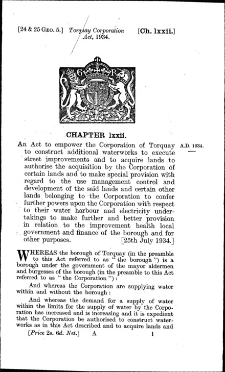 Torquay Corporation Act 1934