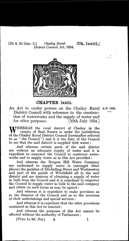 Chailey Rural District Council Act 1934