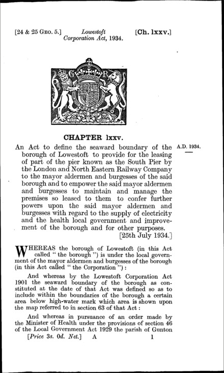 Lowestoft Corporation Act 1934