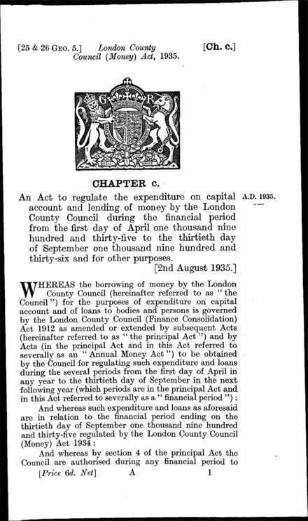 London County Council (Money) Act 1935