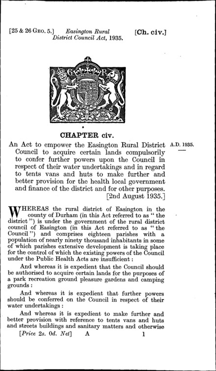 Easington Rural District Council Act 1935