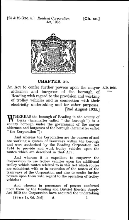 Reading Corporation Act 1935