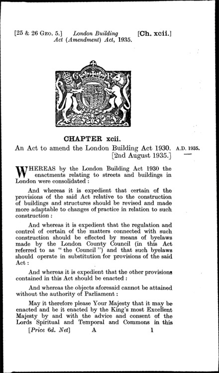 London Building Act (Amendment) Act 1935