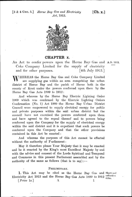 Herne Bay Gas and Electricity Act 1913