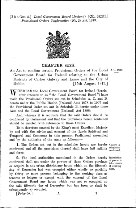 Local Government Board (Ireland) Provisional Orders Confirmation (No. 2) Act 1913