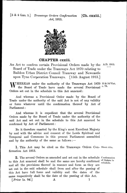 Tramways Orders Confirmation Act 1913