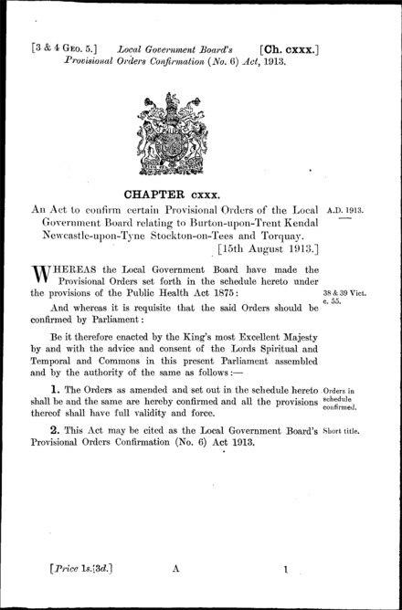 Local Government Board's Provisional Orders Confirmation (No. 6) Act 1913