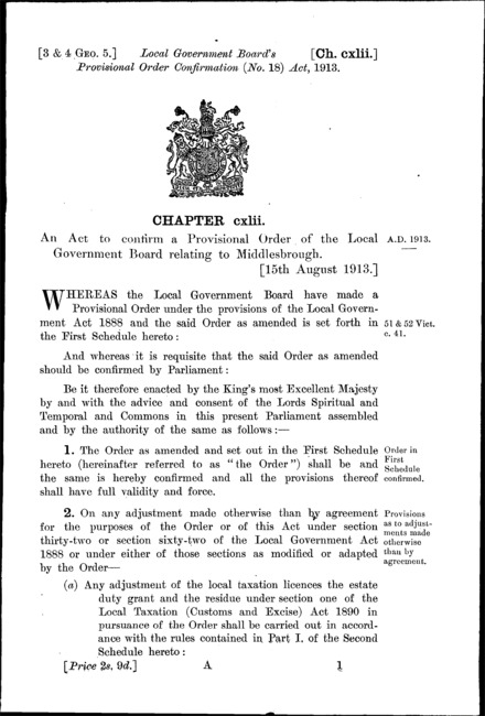 Local Government Board's Provisional Order Confirmation (No. 18) Act 1913