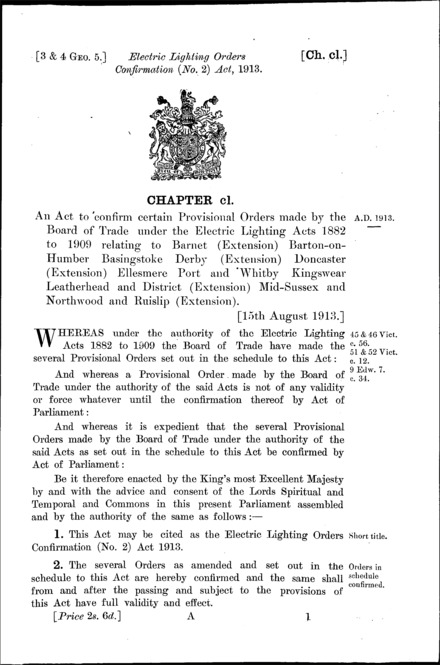 Electric Lighting Orders Confirmation (No. 2) Act 1913