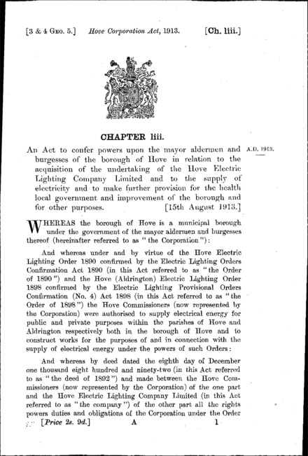 Hove Corporation Act 1913