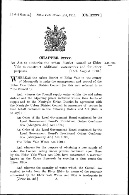 Ebbw Vale Water Act 1913