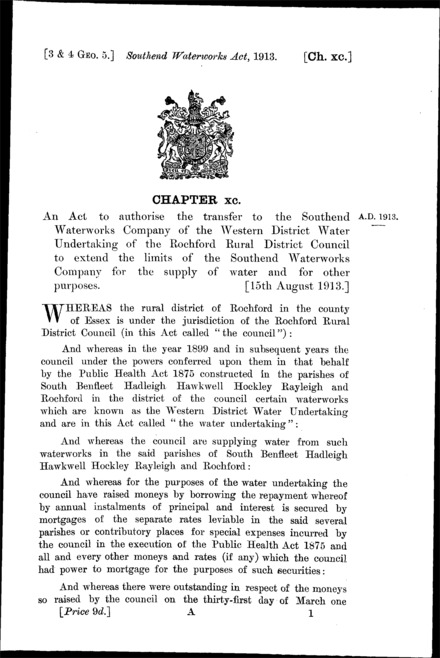 Southend Waterworks Act 1913