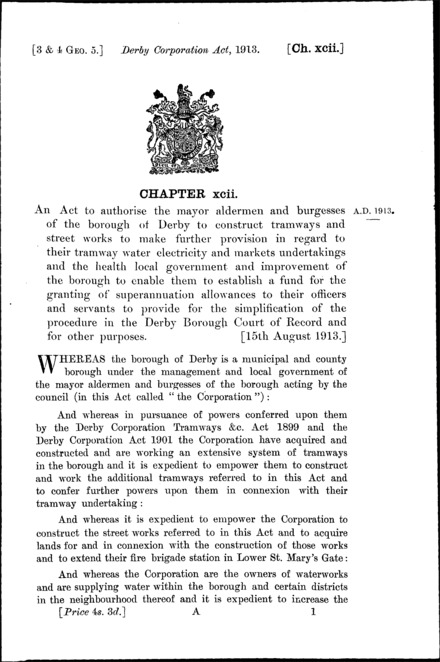 Derby Corporation Act 1913