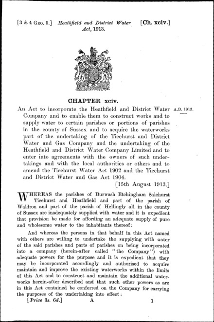 Heathfield and District Water Act 1913