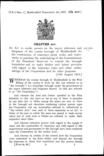 Huddersfield Corporation Act 1913
