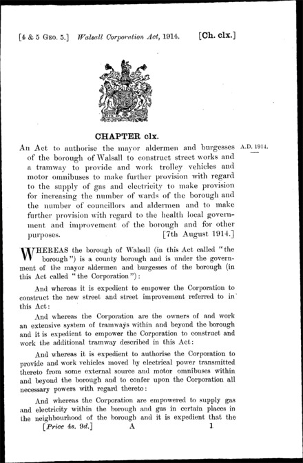 Walsall Corporation Act 1914