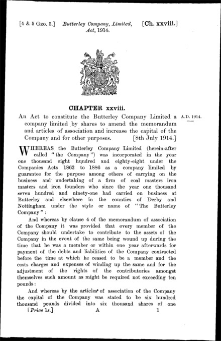 Butterley Company Act 1914