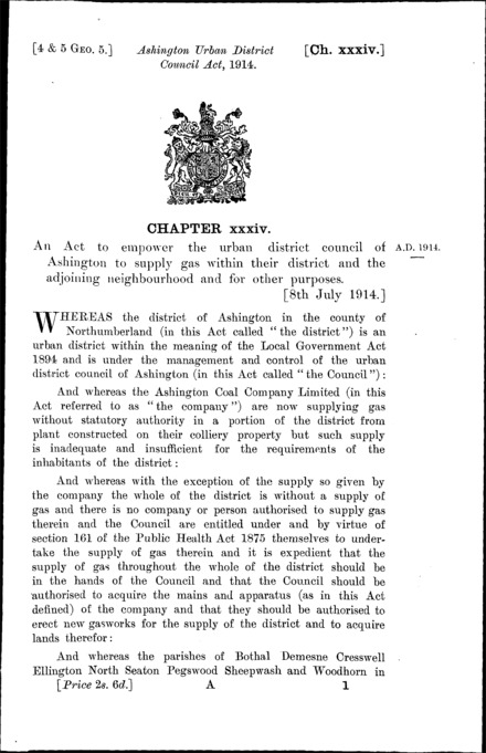 Ashington Urban District Council Act 1914