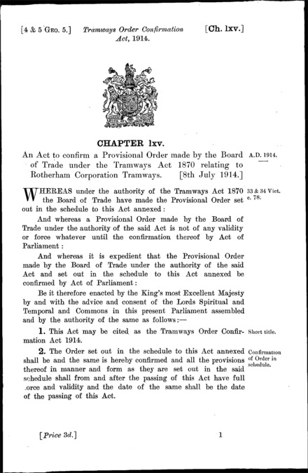 Tramways Order Confirmation Act 1914