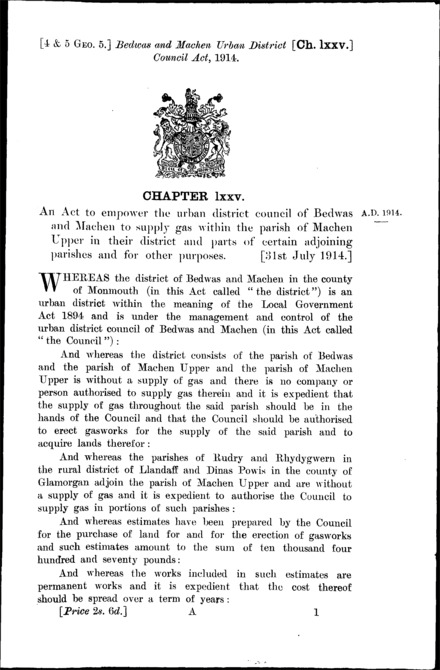 Bedwas and Machen Urban District Council Act 1914