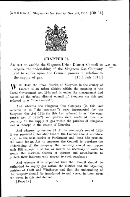 Skegness Urban District Gas Act 1915