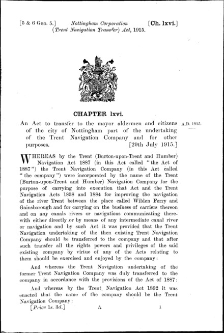 Nottingham Corporation (Trent Navigation Transfer) Act 1915