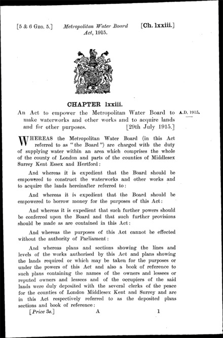 Metropolitan Water Board Act 1915