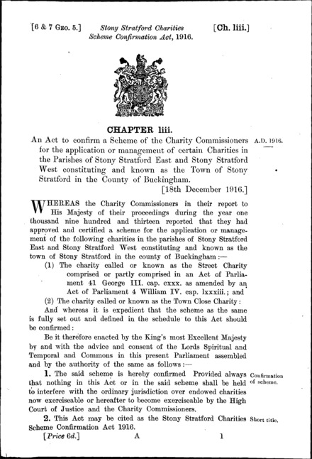 Stony Stratford Charities Scheme Confirmation Act 1916