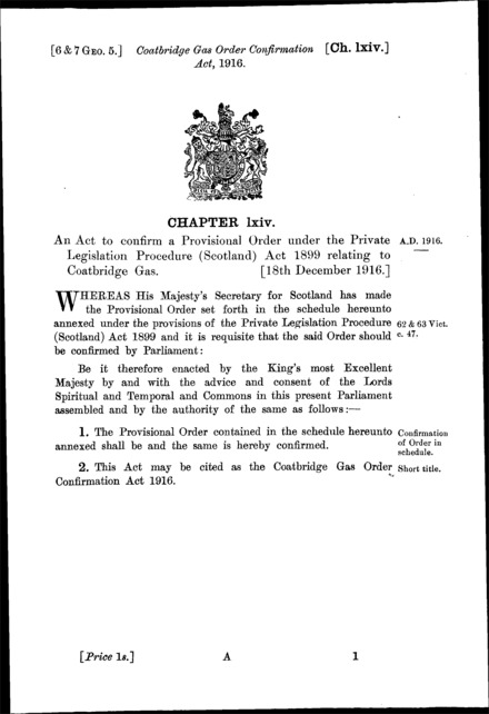 Coatbridge Gas Order Confirmation Act 1916