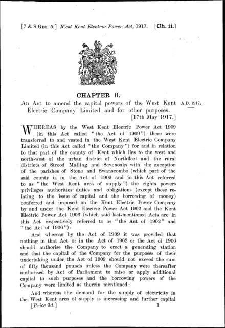 West Kent Electric Power Act 1917
