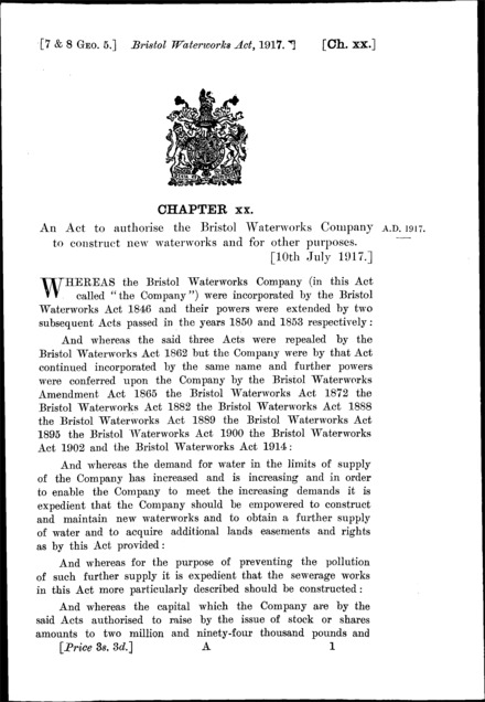Bristol Waterworks Act 1917