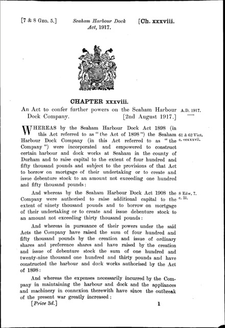 Seaham Harbour Dock Act 1917