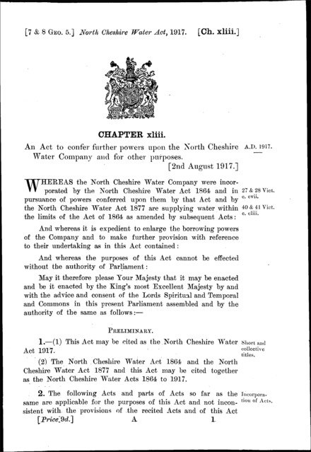 North Cheshire Water Act 1917