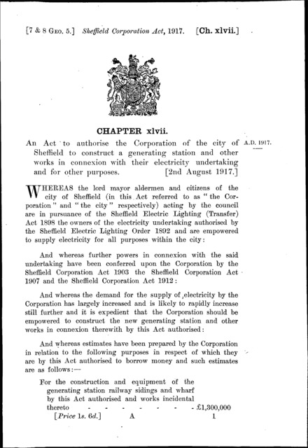 Sheffield Corporation Act 1917