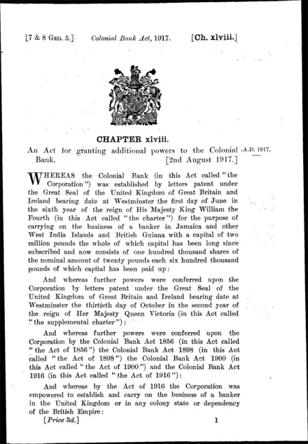 Colonial Bank Act 1917
