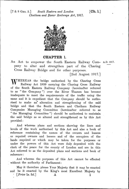 South Eastern and London, Chatham and Dover Railways Act 1917